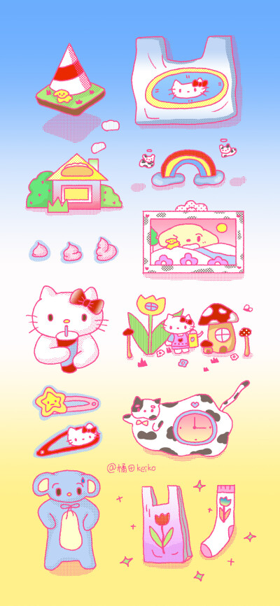 敲可爱贴纸渐变风
画师：橘田keiko
#hellokitty##星之卡比##库洛米##卡通壁纸# 