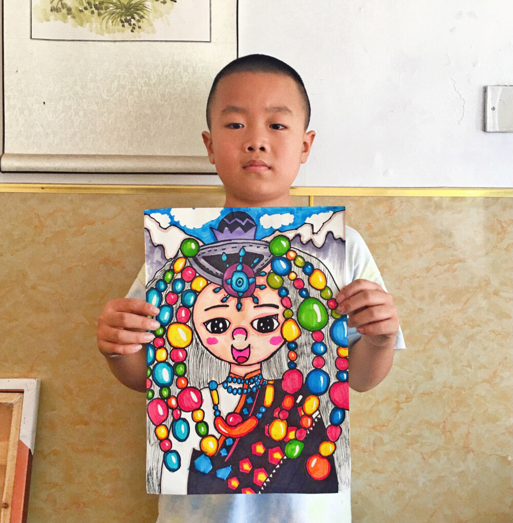 儿童画 西藏少女