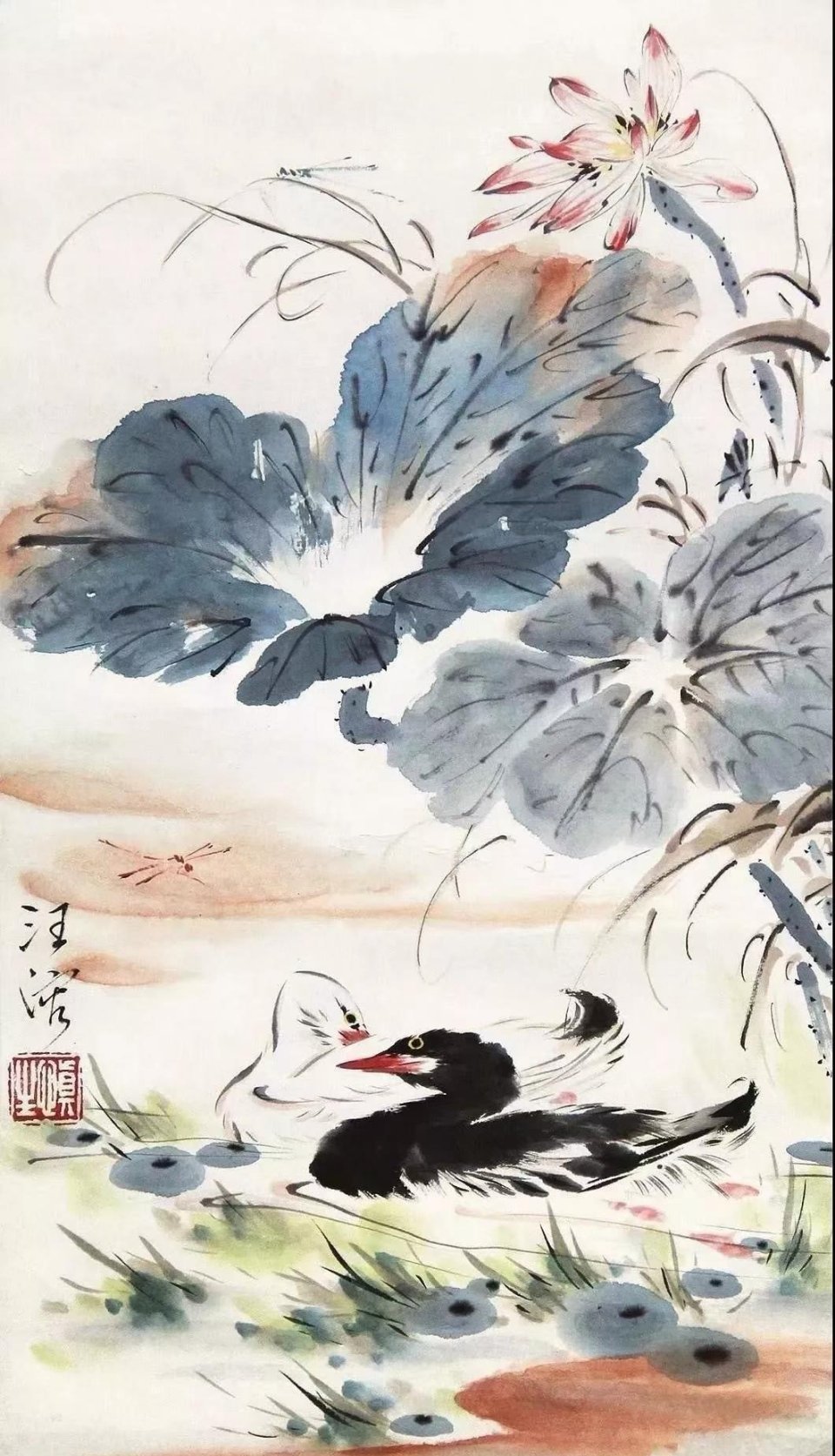 【汪慎生 花鸟画荷花水鸟翠鸟鸳鸯鸭子】
汪慎生 （1896-1972）名溶，字慎生。安徽歙县满川村（现汪满田）人。幼在浙江兰溪当学徒，后在上海画炭画谋生。约30年代初到京，先后任私立京华美术专科学校和辅仁大学美术系教授。解放后任民族美术研究所副研究员、北京画院画师、院务委员等职。汪慎生擅花鸟、山水，尤以花鸟著名，能工笔亦能写意，而以小写意花鸟画最富影响。民国时期与陈半丁、王雪涛等齐名。其画法，师陈白阳、华新罗、任伯年等，笔致生动，有平朴含蓄之致。汪氏在解放初所画《番茄丰收》表现出高超的写实能力，被认为是以传统画法表现新意新情的范例。入室弟子有张其翼、孙其峰、曹国鉴、潘素等均可传其笔墨画艺。
汪慎生幼喜丹青，十七岁至上海学画肖像，十九岁任浙江小学美术教师，二十岁至北京，以卖画为生。1936年，张大千、徐悲鸿在一次交谈中，徐悲鸿称张大千是“画坛五百年来第一人”。大千先生闻听此言，赶忙摆手，惶恐地说：“山水，我画不过溥心畲、吴湖帆；花卉翎毛，我画不过于非闇 、汪慎生；人物仕女，我画不过徐燕荪；”大千先生的这番谈吐绝非自谦之语，倒是徐先生的话太显溢美了。大千先生的话足可佐证汪慎老在画坛的艺