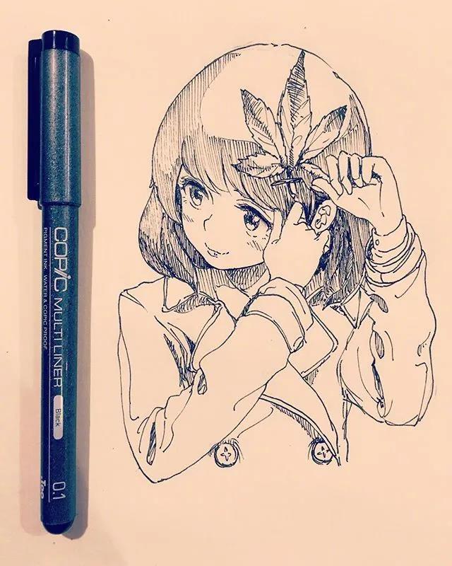 针管笔少女人物插画作者insmitsumayo