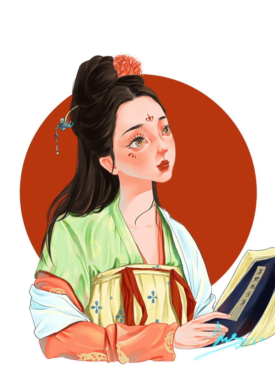 大唐少女插画，汉服插画