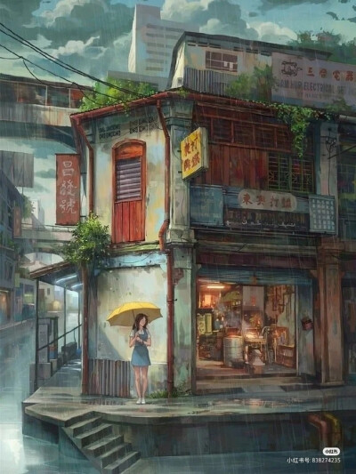 场景图漫画，超美意境，建筑风景，多彩丰富