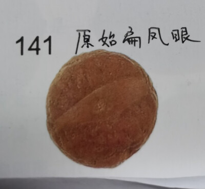 141.原始扁凤眼菩提:整体成扁圆形，在宽面的正中有一个略微突起的凤眼，凤眼象征祥瑞，用凤眼菩提制成的佛珠是密宗修炼者必不可少的法器之一。