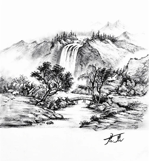 炭笔画 | 一蓑烟雨，两笔黑白
炭笔画与水墨画有非常多的相似之处，看这幅高山松柏，是不是很像一幅国画？