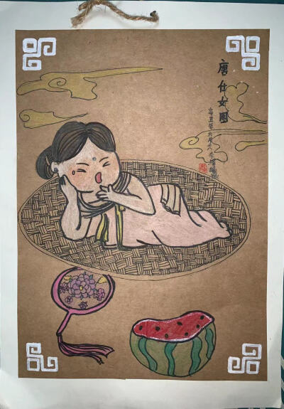 艺彩时光 儿童画创作 少儿美术 中国画意《唐仕女图》