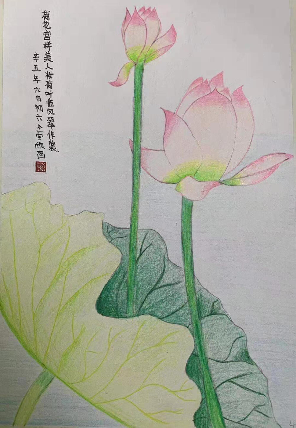 艺彩时光 《彩色铅笔荷花》