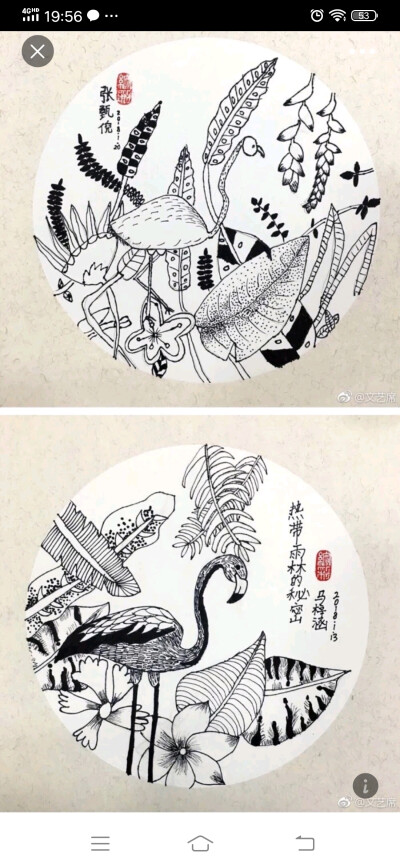 线条画《火烈鸟》