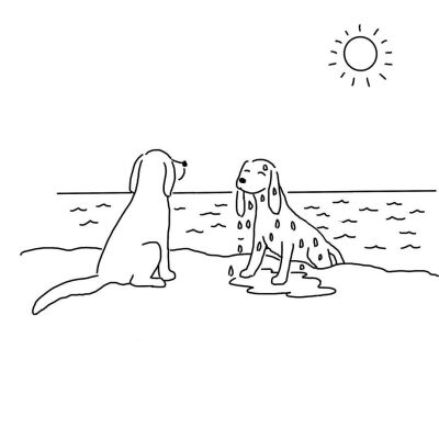 小一是一只忧郁的狗，在它的世界里只有孤独。
一天，它遇到了一只小花狗
这只小花狗令它平静的心湖泛起阵阵涟漪，为它黑白的世界带来了光彩和希望
它为它起名小二
从此，这片寂静的海滩就多了一只狗
或许，以后…