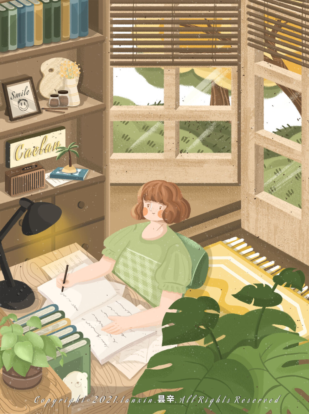 原创插画| 四季与少女
Illustration by 昙辛
在假期闲时倚靠床头看书；在露台且听风吟；在雨天的时候来一杯温暖的茶……都是生活里治愈与温暖的小确幸，正如村上春树所说：“没有小确幸的人生，只不过是干巴巴的沙漠罢了”，一起寻找生活里的小确幸吧~