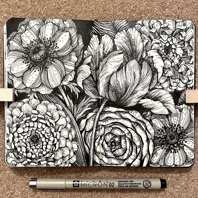 线描花卉