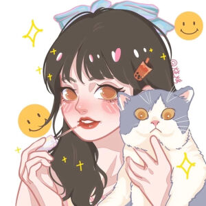 闺蜜头像｜组团头像｜插画
画师：烧烤

#抱猫头像#可爱头像#