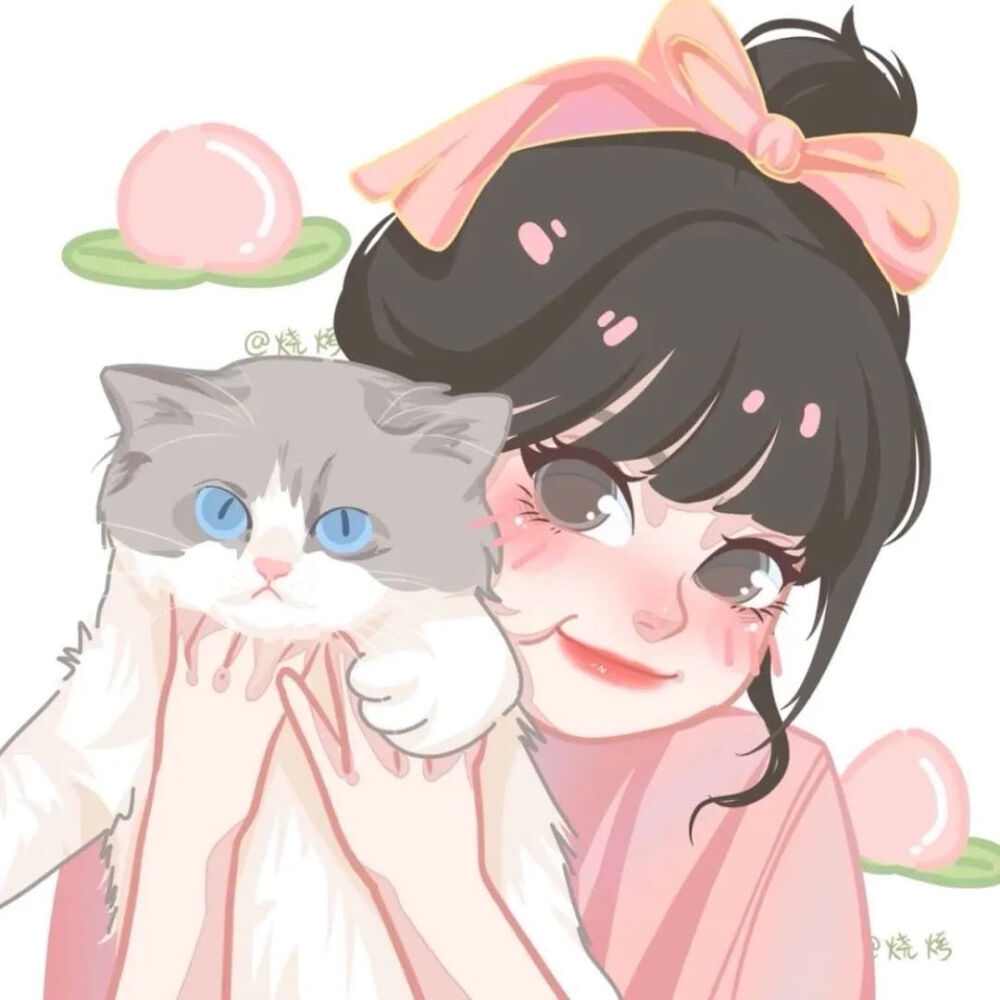 闺蜜头像｜组团头像｜插画
画师：烧烤
#抱猫头像#可爱头像#