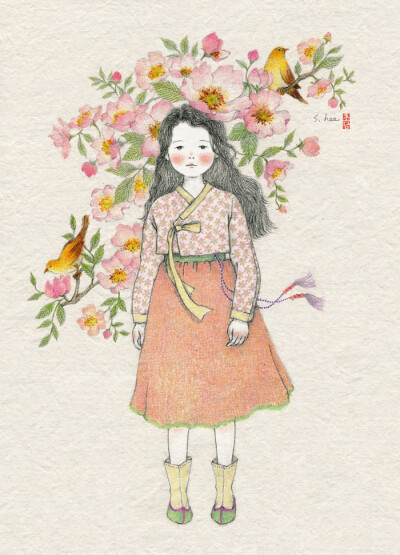 少女 清新 插画 画师초록담쟁이作品