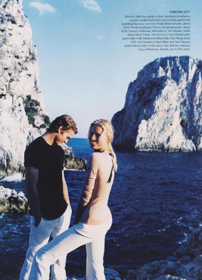 Vogue US December 2003 "Packing for Paradise" & "Liar's Poker"
Model & Star: Karolina Kurková & Hayden Christensen
Photographer: Mario Testino
Fashion Editor: Tonne Goodman
Hair: Bob Recine
Makeup: Gu…