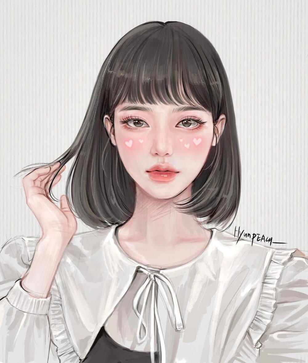 很漂亮很细腻的人物插画，插画师作者：插画师hyunpeach_