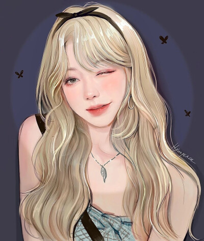 很漂亮很细腻的人物插画，插画师作者：插画师hyunpeach_