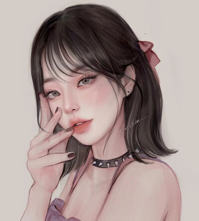 很漂亮很细腻的人物插画，插画师作者：插画师hyunpeach_