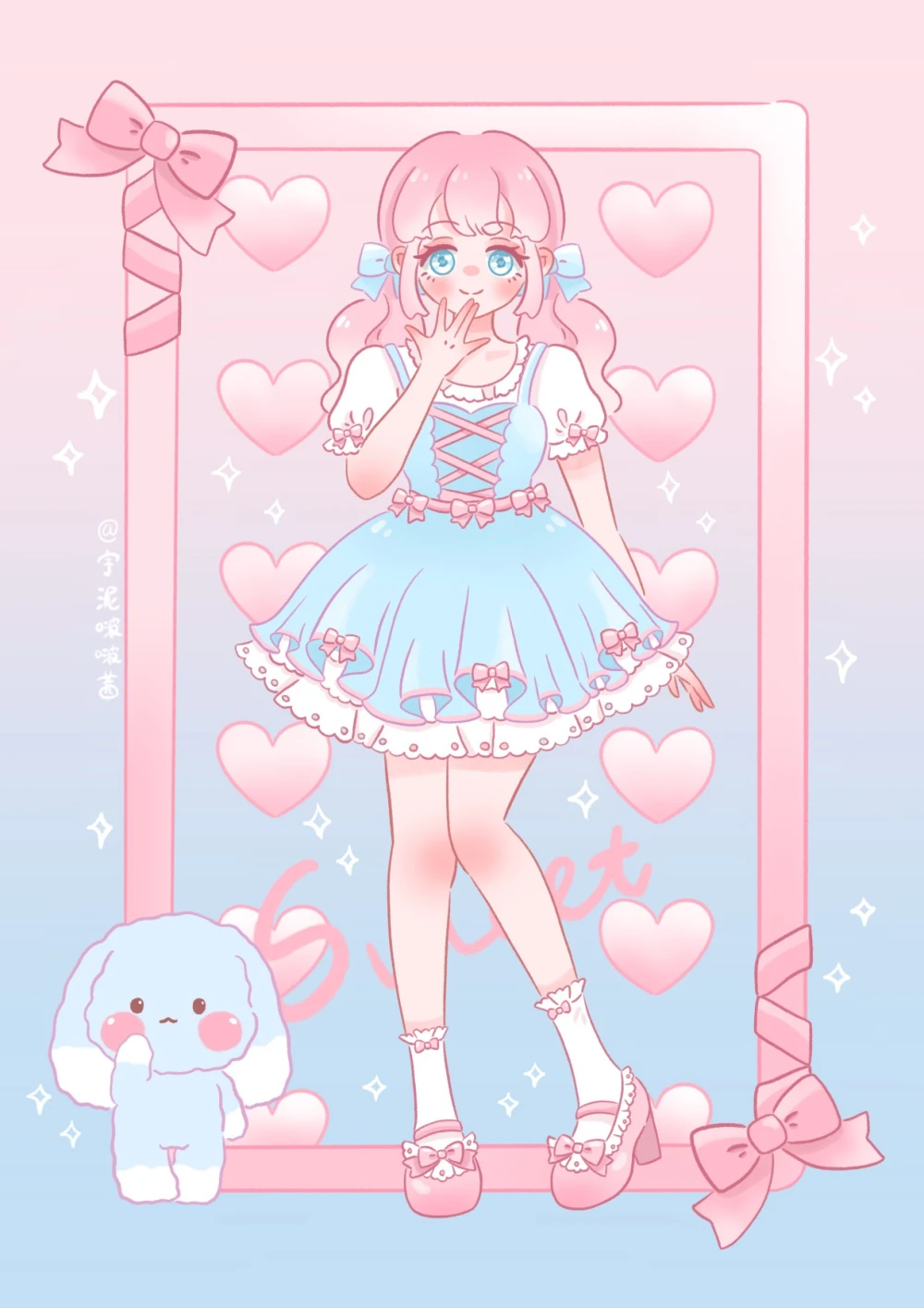 可爱少女心人物插画久违地画了全身 比例不