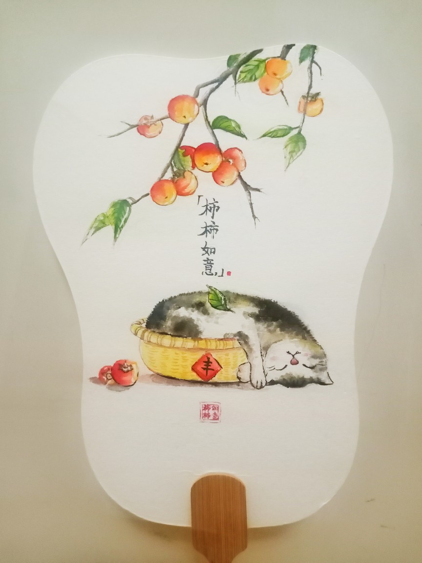 扇面，插图，猫咪