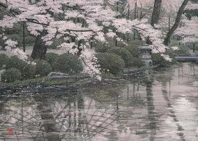 京都平安神宫---一位名叫澁（sè）泽卿的日本僧人在常年的修悟之中，看遍了寺庙一年四季花开叶落的情景，并将其画了出来。细腻的画功，轻灵的意境，春花秋月，林荫初雪，让人心生向往。