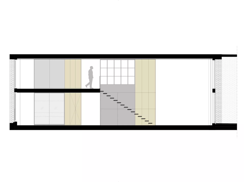163
阿姆斯特丹的现代艺术和设计收藏家的房子
位于阿姆斯特丹的i29项目房占地面积为180平方米。它建在荷兰首都北部的一个前工业区。"该公寓楼的建造是为了让其业主能够按照自己的意愿规划房间，"规划者说。- 双层高的房间提供了为一对艺术收藏家特别设计的定制室内设计的机会。
我们设计了高柜以及特殊的玻璃展示柜。在底层，有一个入口区，厨房和客厅。在阁楼上，有一个额外的楼层，可以容纳一个浴室、两个卧室和一个家庭办公室。衣柜在视觉上连接着两层楼；里面有一个隐藏的楼梯。所有的家具都是单独设计的。简单朴素的建筑与丰富多彩的艺术作品形成鲜明对比，使之平衡互补。 