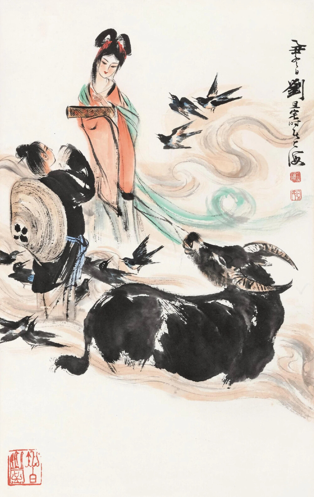 【刘旦宅 人物动物画牛】
刘旦宅（1931～2011）原名浑，又名小粟，后改名旦宅，别名海云生，浙江温州人。自幼喜好绘画，1941年便在温州举办“十龄童刘小粟画展”。 1949年后，在上海市大中国图书局、上海教育出版社、上海人民美术出版社绘画。1985年后任上海师范大学教授。擅长中国古典著作人物画。 ​
#今天星期二实则周一# 加油吃苦耐劳的黄牛们[哈哈]#这就是中国风##非遗在身边#