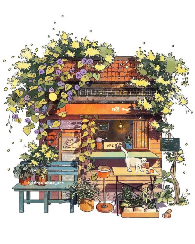 建筑绘画｜街边小屋
作者：艺术家Angela Hao