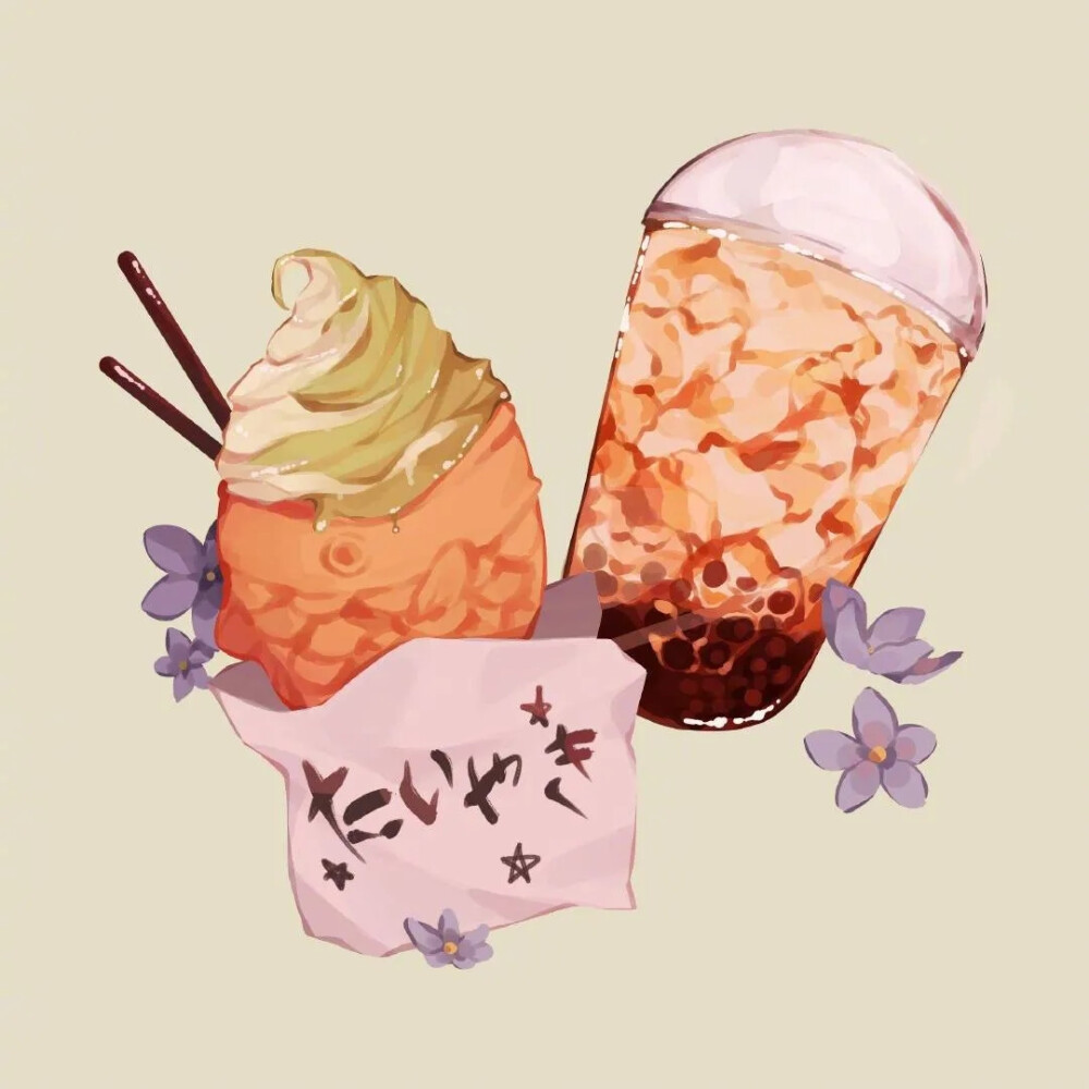 插画｜二次元甜品
画师：Twi:mumechi1
葡萄美酒夜光杯，香蕉甩饼配甜醅。