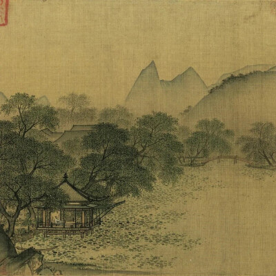 【马远 南宋 《宋帝命题册》】
这画册共含十页，每页左侧为一幅绘画，右侧配一书法。画心尺寸长28厘米、高27厘米，设色绢本，水墨与青绿设色间有。在“开禧北伐”之后，宋败给了金国，还有了“嘉定议和”。议和之后…