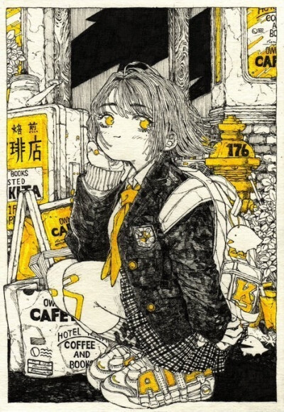 日本插画师 きたむらしゅ〜 动漫少女插画线稿