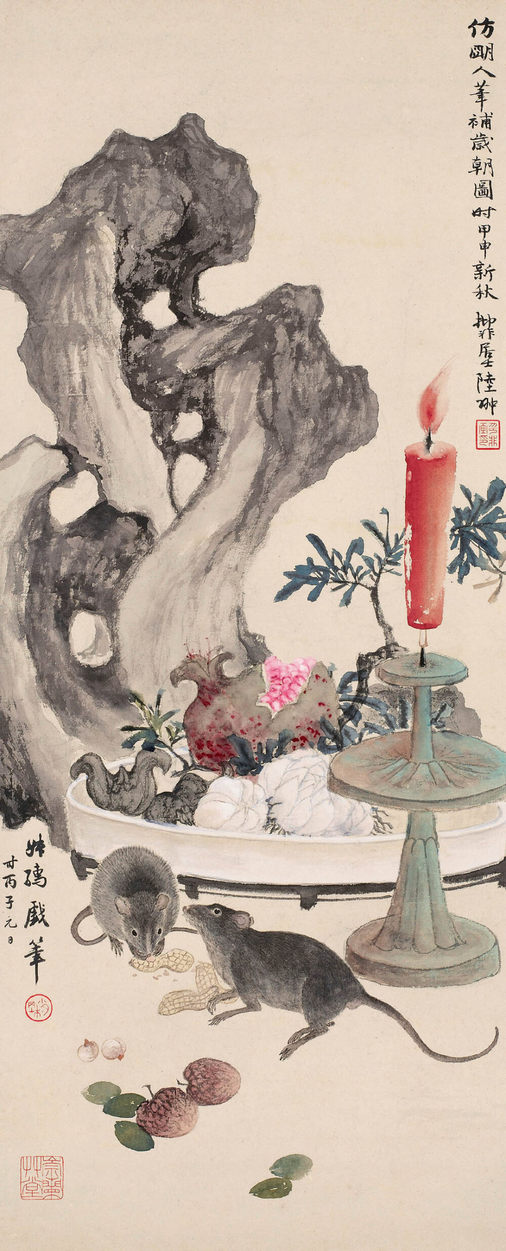 【历代名家画花鸟画水果石榴】
在国画中石榴象征繁荣昌盛,朝气蓬勃,多子多福，后继有人。题画词如“笑口常开”、“浓艳繁红”、“子孙满堂”、“万子同苞”。
中国传统文化视石榴为吉祥物。在国际上有富贵、吉祥、繁荣的象征，人们借石榴多籽，来祝愿子孙繁衍，家族兴旺昌盛。
#原来石榴籽是可以吃的# 不但抗衰老，而且寓意多子多福，好水果[吃瓜]#这就是中国风# #艺术公开课# 