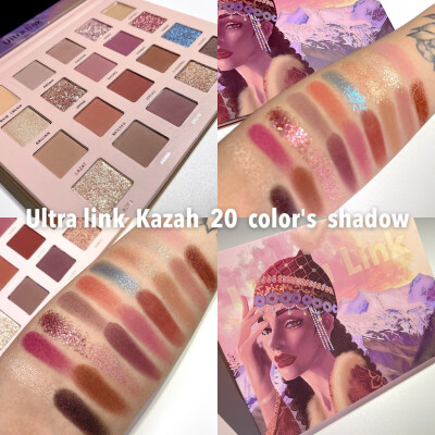 Kazah哈萨克风情20色眼影盘
哈萨克风情盘封面是大美新疆的雪山及粉红夕阳自然风光结合身穿少数民族服饰的哈萨克少女，眼影盘内色号均为哈萨克女孩的名字。