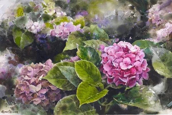 台湾知名水彩画家谢明锠的水彩作品