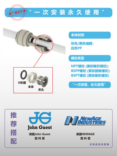 英国JG/John Guest 塑料快插接头净水气动接头