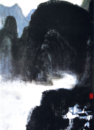 古风中式水墨画山水背景免抠素材PNG