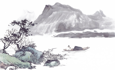 古风中式水墨画山水背景免抠素材PNG