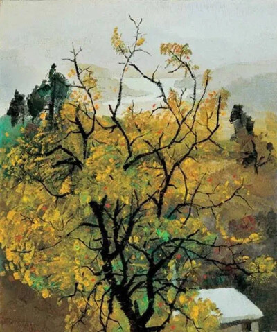 吴冠中《金秋》
风卷清云尽，空天万里霜。
一场霜后，层林尽染。