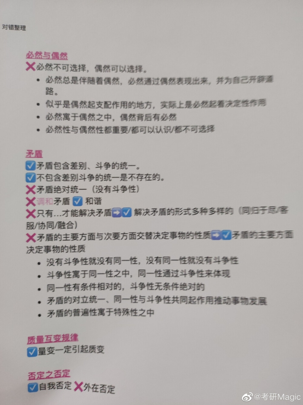 7页纸搞掂选择题的错❎对√项——背完不丢分啦 腿姐已总结好这些易错混淆点啦 不少同学都已二刷完肖千题啦 错的还这么多 快来试下背这个 再做则不会这么难堪啦#考研# #考研政治# ​