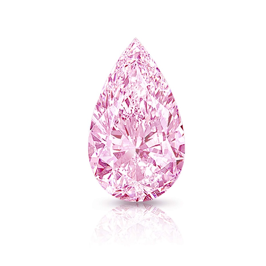 
The Empress Rose 粉钻，2001年
采用水滴形切割，重70.39ct，达到 Fancy Light Pink 色级，IF 净度级别。