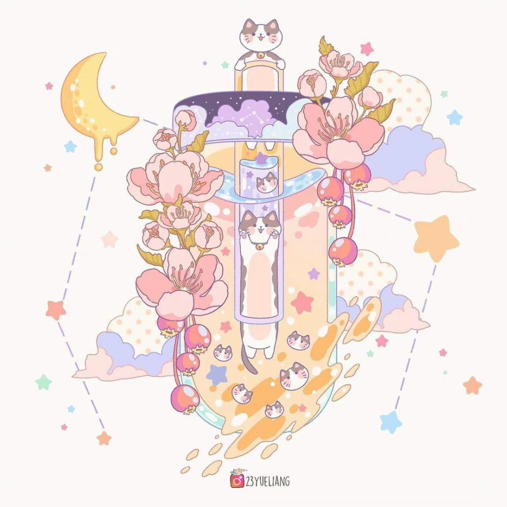 粉梦幻境，插画ins：23yueliang