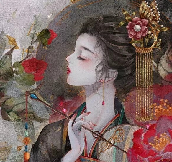 晓妆初过，沈檀轻注些儿个。向人微露丁香颗，一曲清歌，暂引樱桃破。
罗袖裛残殷色可，杯深旋被香醪涴。绣床斜凭娇无那，烂嚼红茸，笑向檀郎唾