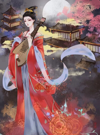 晓妆初过，沈檀轻注些儿个。向人微露丁香颗，一曲清歌，暂引樱桃破。
罗袖裛残殷色可，杯深旋被香醪涴。绣床斜凭娇无那，烂嚼红茸，笑向檀郎唾