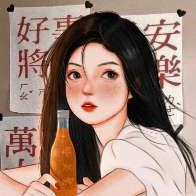 手绘女生头像｜汽水分你一半