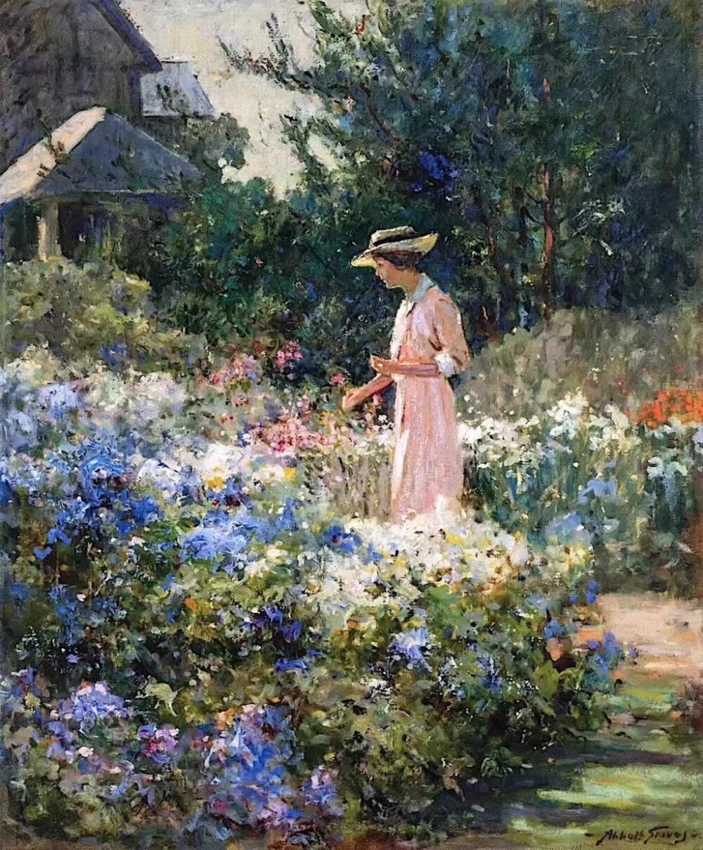 ——
美国画家艾伯特·福勒·格雷夫斯（Abbott Fuller Graves，1859–1936)笔下浪漫而温馨的花园。 ​​​​