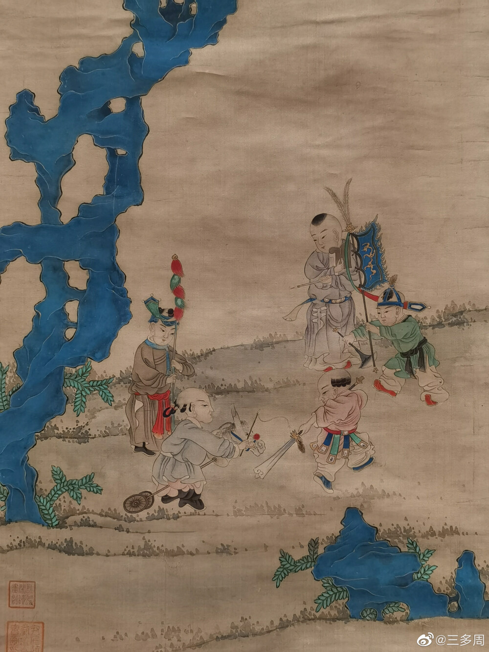 方婉仪《婴戏图轴》—《婴戏图轴》为纸本设色,现收藏于安徽博物院.