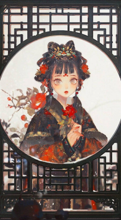 瘦影自临秋水照，卿须怜我我怜卿。
古风人物插画。（画师@眠狼 ）