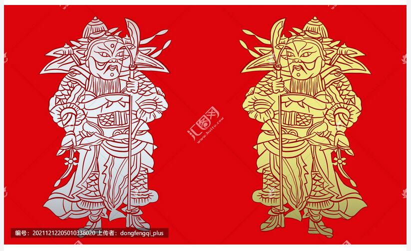 传统民俗文化武将门神烫金版年画 立刀门神