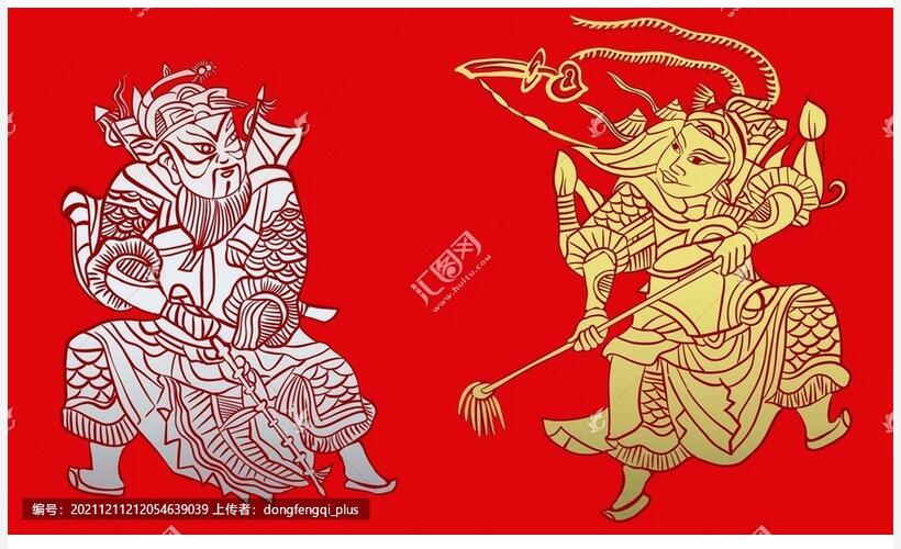 传统民俗文化武将门神烫金版年画 秦琼 尉迟