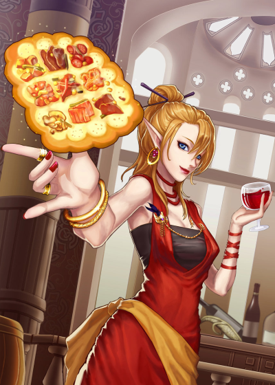 【DNF同人大赏：索西雅】
格兰之森最后的精灵请我吃东西了，她心里有窝(〃'▽'〃)
（COLG画师：熊猫姐C酱）