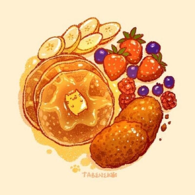 可爱的猫咪美食插画作品